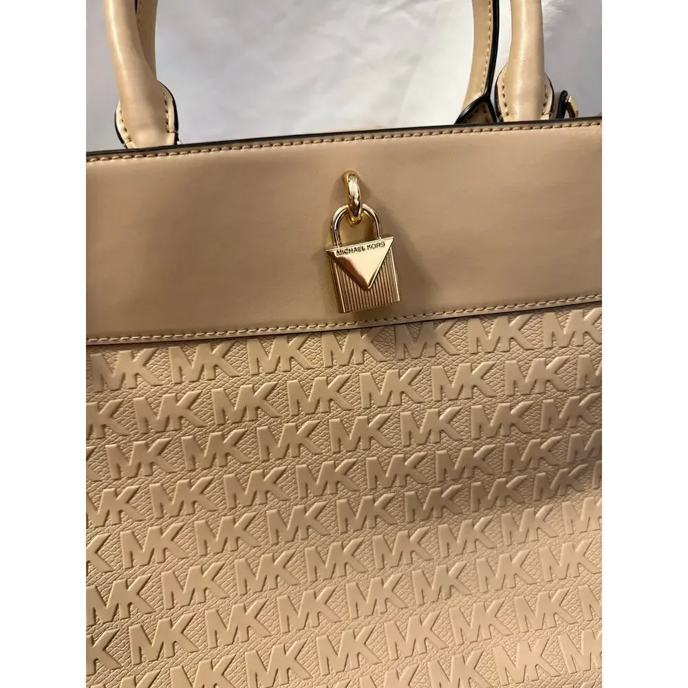 Michael Kors Gramercy Satchel Embossed Purse Beige Tan GS